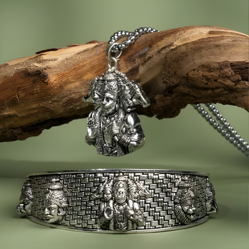 5-Mukhi Hanuman Kada & Pendant Set With Chain