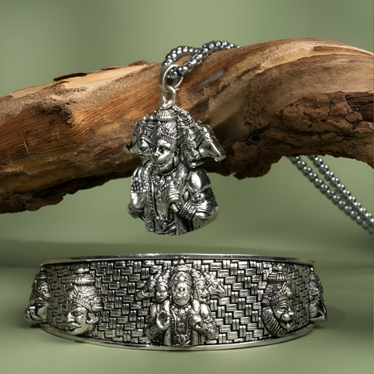 5-Mukhi Hanuman Kada & Pendant Set With Chain